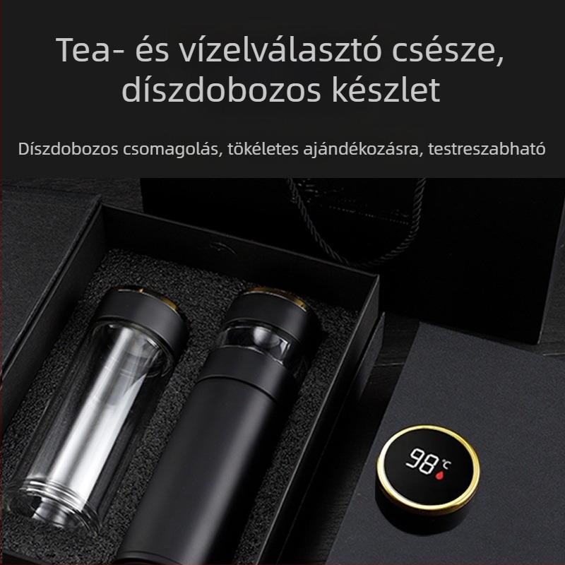316-os rozsdamentes acélból készült tea szeparációs termosz pohár ajándékdobozzal, hordozható okos teás pohár, testreszabható