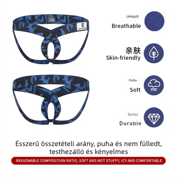 Férfi alacsony derekú tangabugyi, camo mintás, kötött anyag, fenékemelés