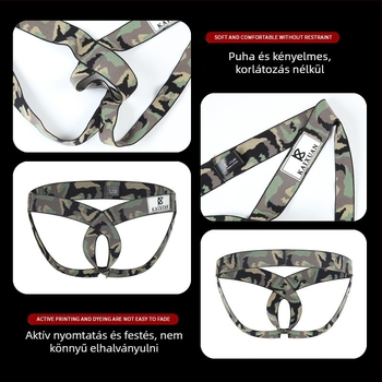Férfi alacsony derekú tangabugyi, camo mintás, kötött anyag, fenékemelés