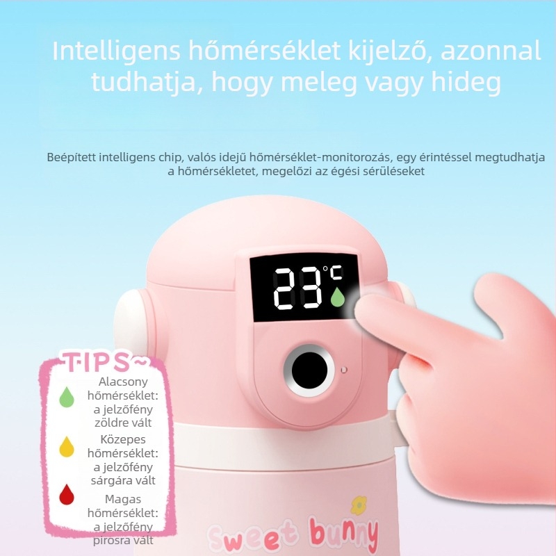 Gyerekeknek szánt termosz ujjlenyomat-zárral és hőmérséklet-kijelzővel
