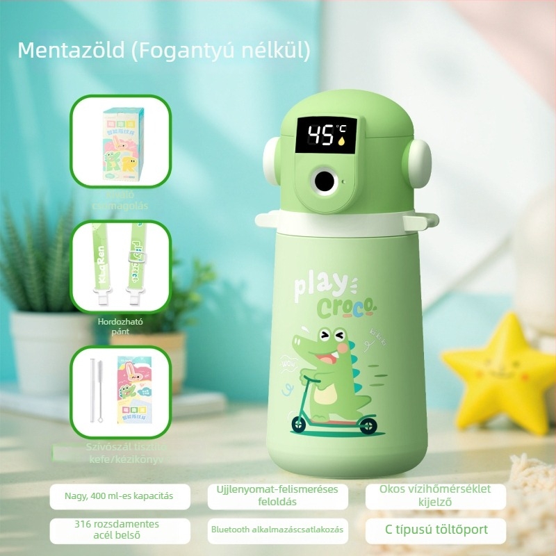 Gyerekeknek szánt termosz ujjlenyomat-zárral és hőmérséklet-kijelzővel