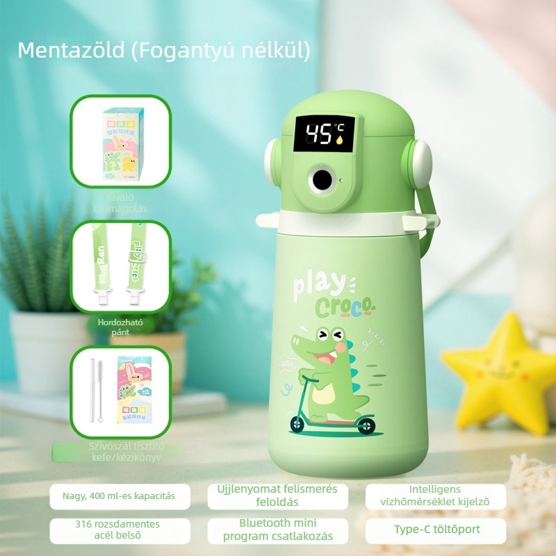 Gyerekeknek szánt termosz ujjlenyomat-zárral és hőmérséklet-kijelzővel