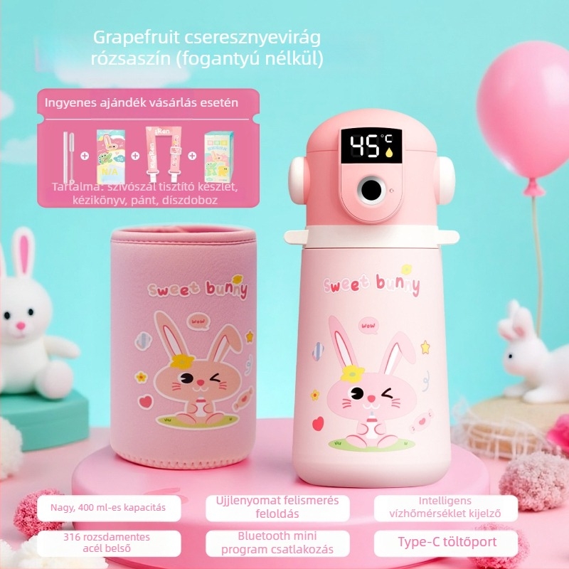Gyerekeknek szánt termosz ujjlenyomat-zárral és hőmérséklet-kijelzővel