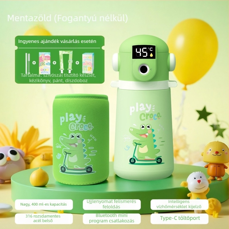 Gyerekeknek szánt termosz ujjlenyomat-zárral és hőmérséklet-kijelzővel