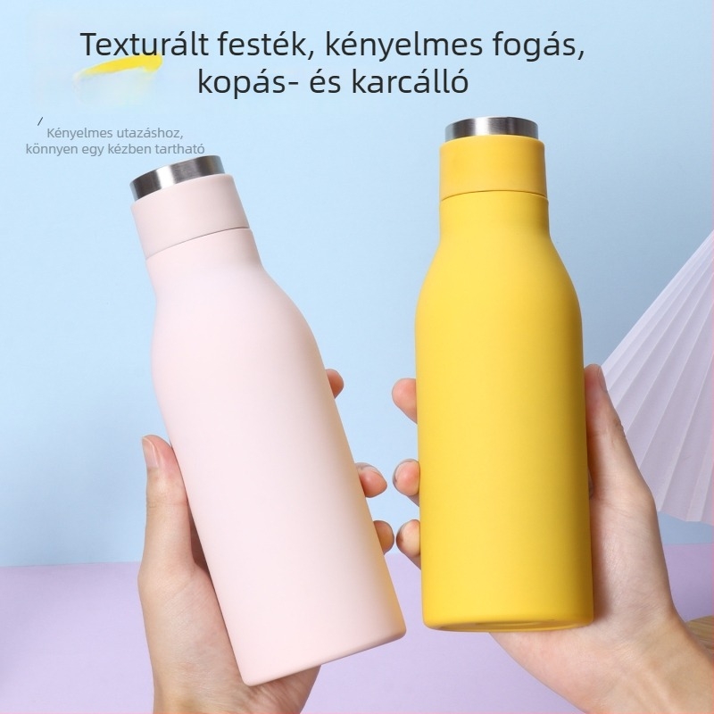 304 rozsdamentes acél termosz, dupla falú vákuum-szigetelés, hordozható autóba illeszthető palack, keskeny nyílású