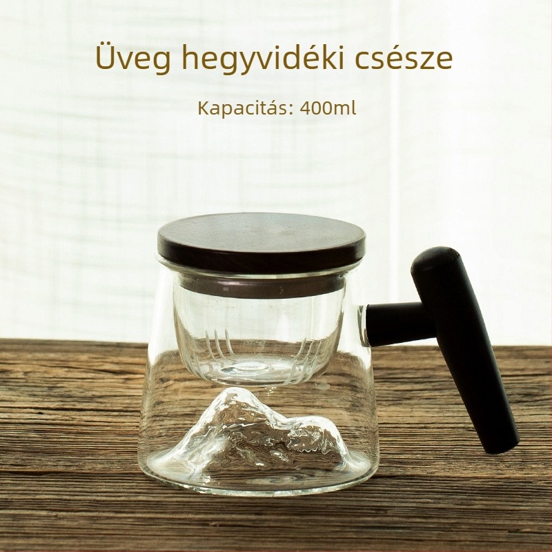 Kétszintes boroszilikát üveg teás pohár fedővel és szűrővel, tea és víz elválasztására, otthonra és irodába