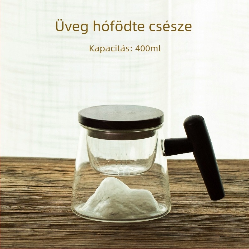 Kétszintes boroszilikát üveg teás pohár fedővel és szűrővel, tea és víz elválasztására, otthonra és irodába