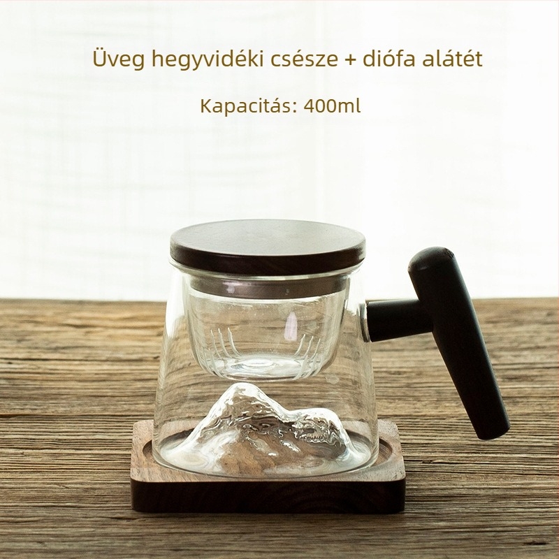 Kétszintes boroszilikát üveg teás pohár fedővel és szűrővel, tea és víz elválasztására, otthonra és irodába