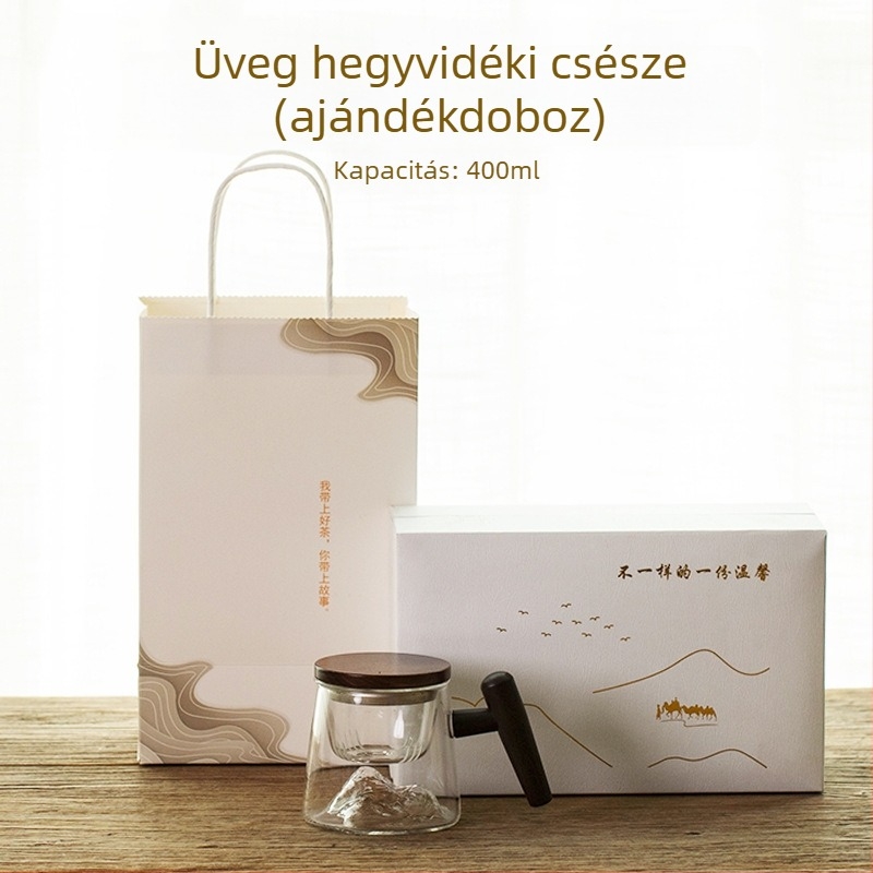 Kétszintes boroszilikát üveg teás pohár fedővel és szűrővel, tea és víz elválasztására, otthonra és irodába