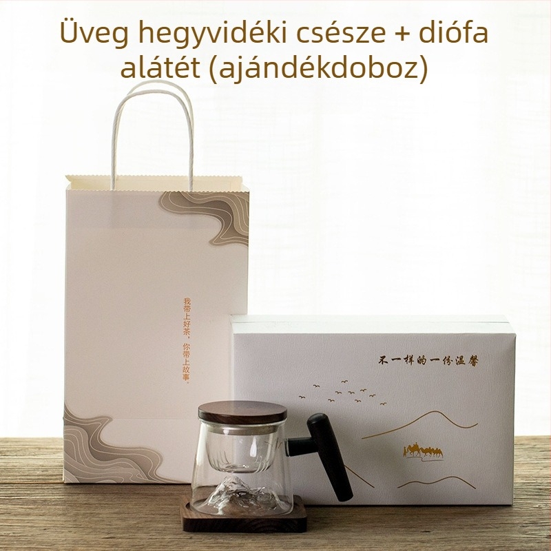 Kétszintes boroszilikát üveg teás pohár fedővel és szűrővel, tea és víz elválasztására, otthonra és irodába