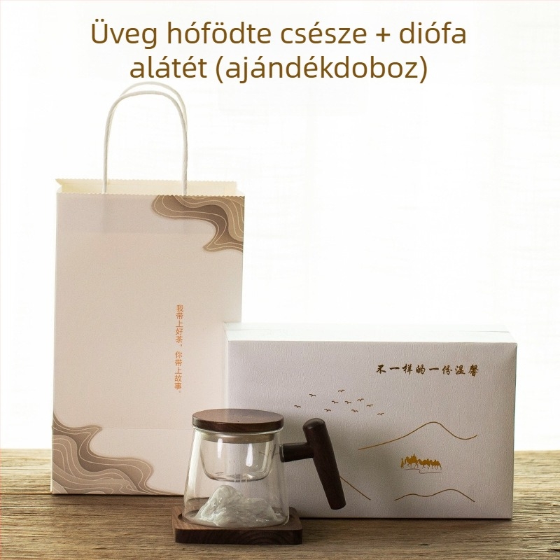Kétszintes boroszilikát üveg teás pohár fedővel és szűrővel, tea és víz elválasztására, otthonra és irodába