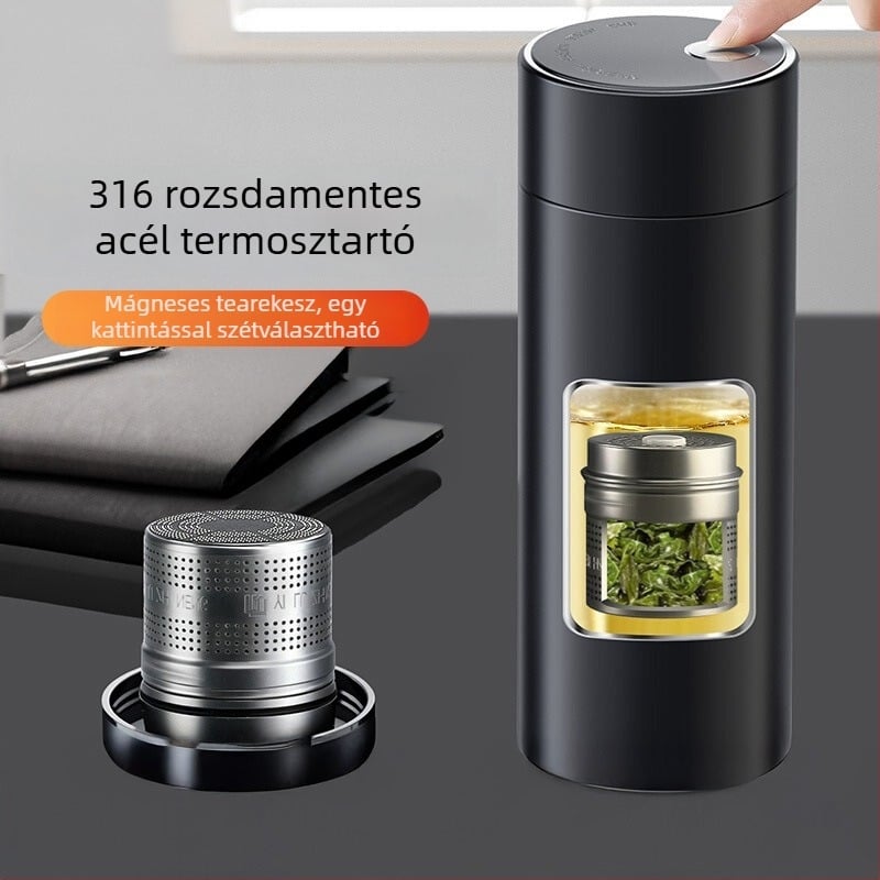 316 rozsdamentes acél mágneses termosz tea szeparációval, autóba és irodába, könnyen nyitható fedél