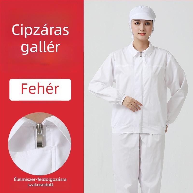 Fehér hosszú ujjú védő munkaruha készlet élelmiszeripari műhelyhez, uniszex