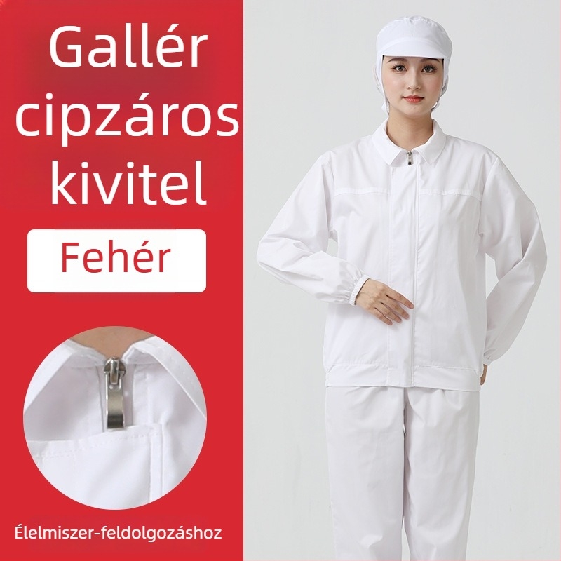 Fehér hosszú ujjú védő munkaruha készlet élelmiszeripari műhelyhez, uniszex