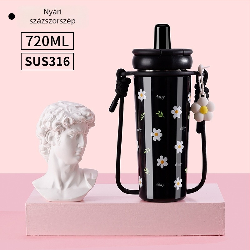 Női minimalist termosz pohár nagy kapacitású, hordozható szívószálal, 2024-es modell