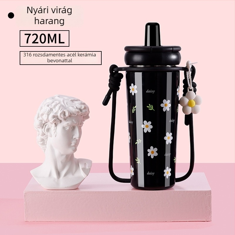 Női minimalist termosz pohár nagy kapacitású, hordozható szívószálal, 2024-es modell