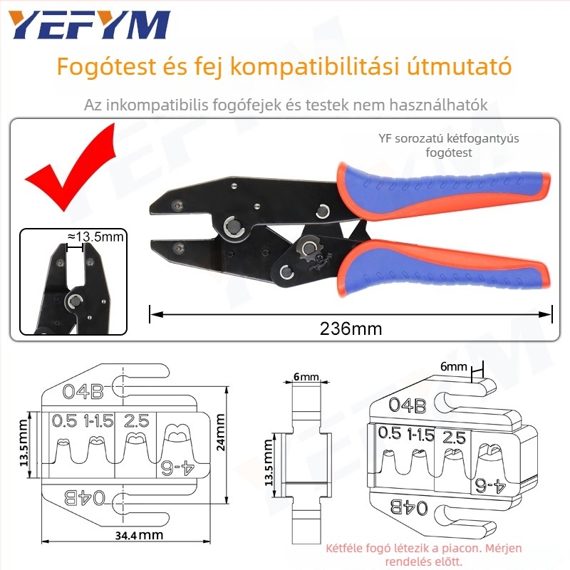 YF Drótkrimpelő fogók – fej modul termináli krimpeléshez