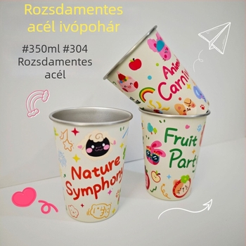 Rajzfilm-stílusú kempinges víz pohár, 304 rozsdamentes acél, kültéri, egyetlen rétegű, piknikhez, sörhöz, teához vagy kávéhoz a tűz mellett