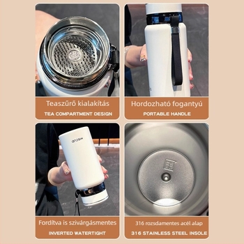 316 rozsdamentes acél termosz pohár, nagy kapacitású, hordozható, teát szétválasztó funkcióval, autóba illő, modern minimalista dizájn