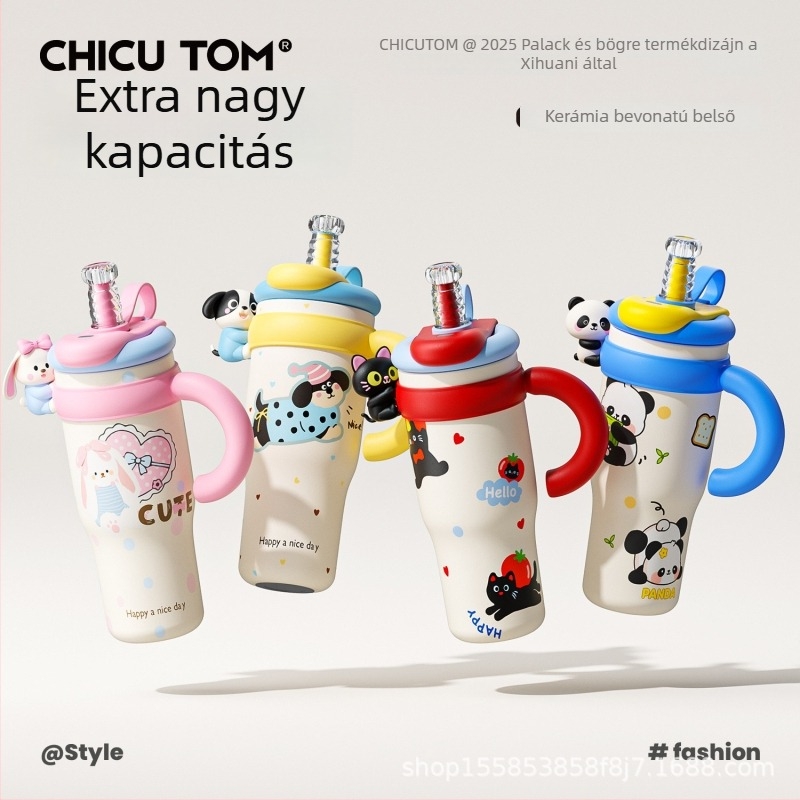 Óriási szigetelt pohár szívószállal, 2026-os új modell, női stílus, nagy kapacitás, kerámia tumbler