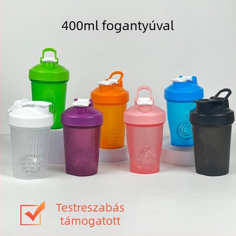 400 ml étkezéshelyettesítő shaker pohár mérőskálával, műanyag, hordozható edzéshez