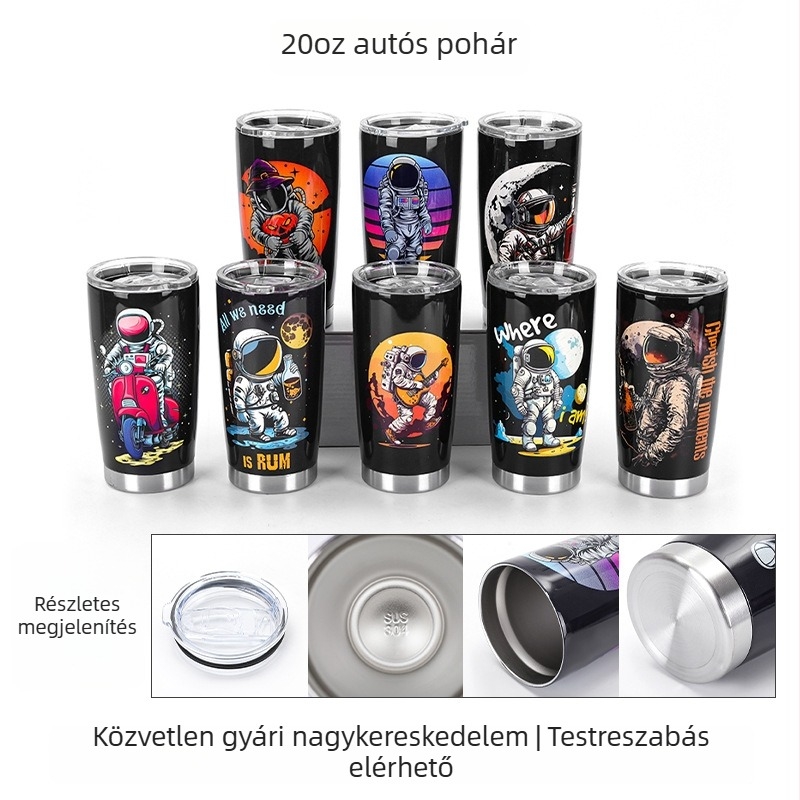 Kreatív 20 oz-os autó termosz – Asztronaut sorozat, belső 304 rozsdamentes acél, külső 201 rozsdamentes acél