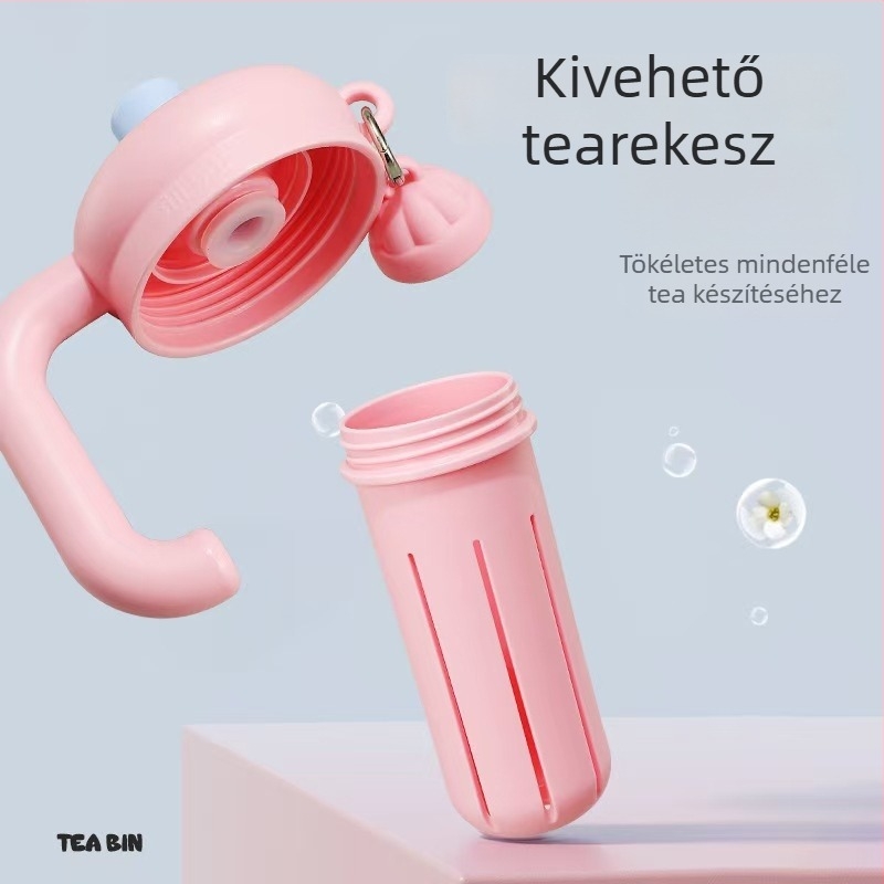 Rajzolt cicás termosz bögre, fogantyúval, hordozható kültéri használatra, nagy kapacitású