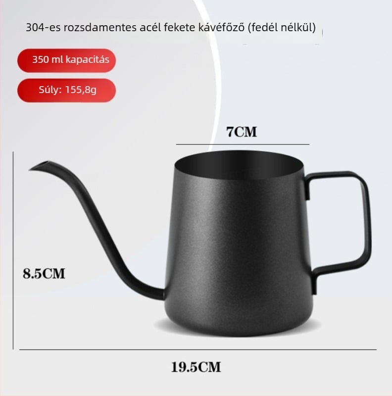 304 rozsdamentes acél pour-over kanna, keskeny nyílású és hosszú kifolyóval, kézzel készített kávés eszköz