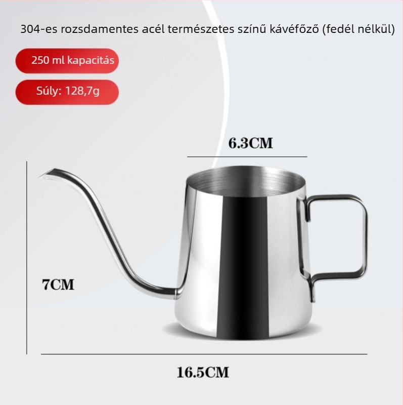 304 rozsdamentes acél pour-over kanna, keskeny nyílású és hosszú kifolyóval, kézzel készített kávés eszköz