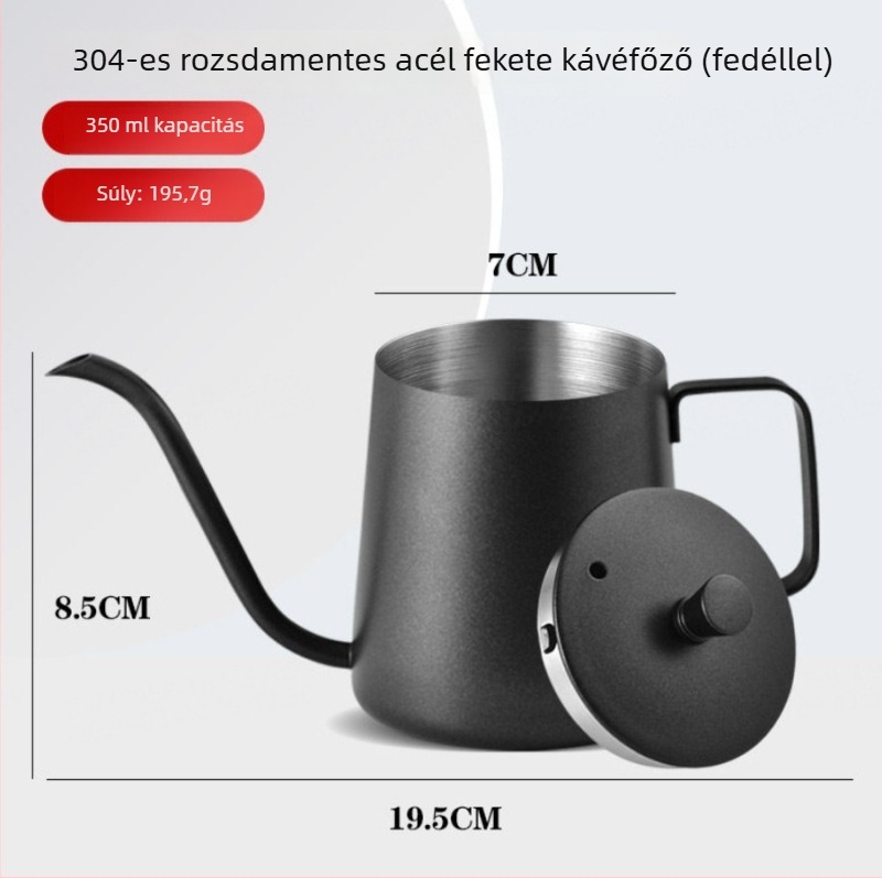 304 rozsdamentes acél pour-over kanna, keskeny nyílású és hosszú kifolyóval, kézzel készített kávés eszköz