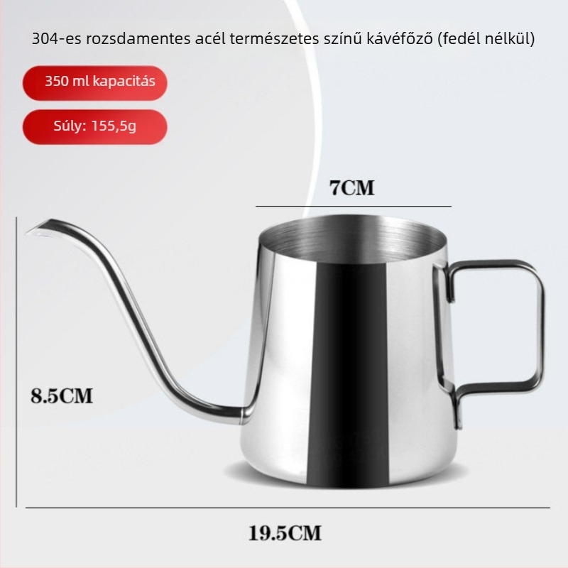 304 rozsdamentes acél pour-over kanna, keskeny nyílású és hosszú kifolyóval, kézzel készített kávés eszköz