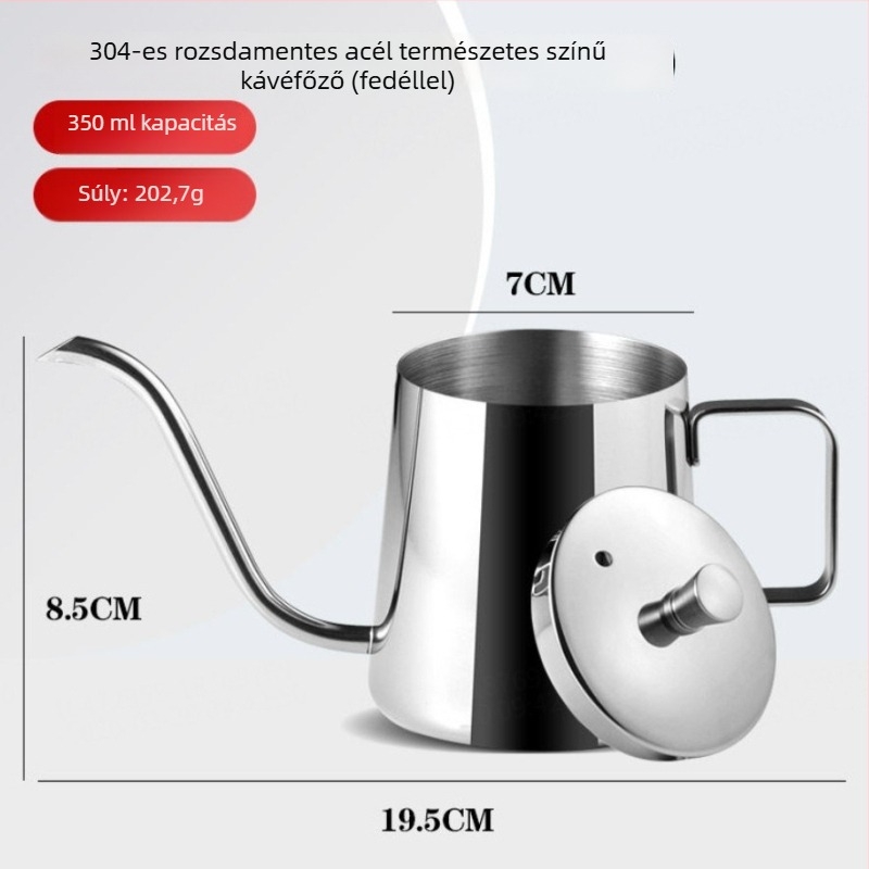 304 rozsdamentes acél pour-over kanna, keskeny nyílású és hosszú kifolyóval, kézzel készített kávés eszköz