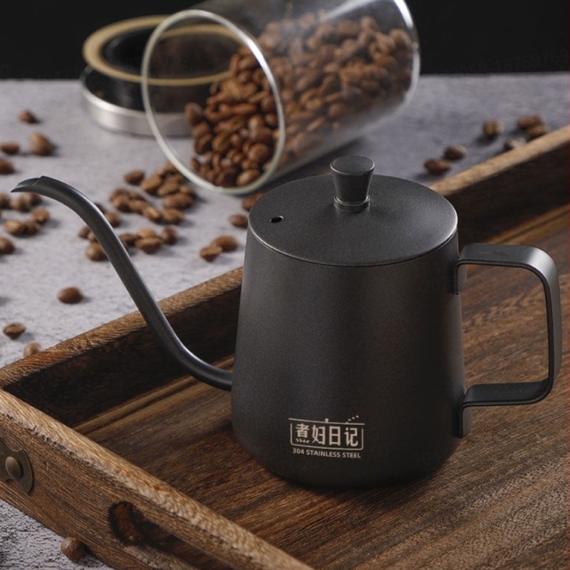 304 rozsdamentes acél pour-over kanna, keskeny nyílású és hosszú kifolyóval, kézzel készített kávés eszköz