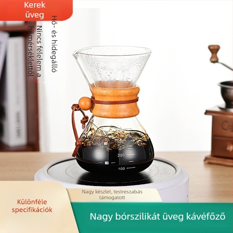 Boroszilikát üvegből készült kávéfőző, hőálló, fa fogantyúval, kézi főzéshez, olasz stílusú hideg kávé készítésére, háztartási használatra