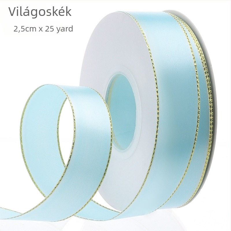 2,5 cm széles aranyszegélyes szatén szalag virágcsokrok csomagolásához – prémium csomagoló szalag virágokhoz, ajándékokhoz és dekorációkhoz