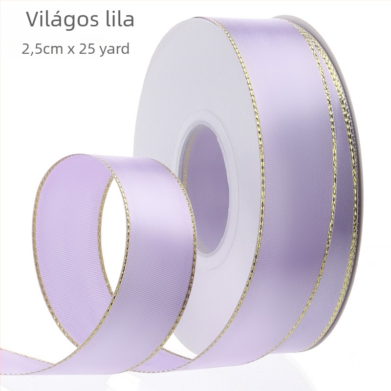 2,5 cm széles aranyszegélyes szatén szalag virágcsokrok csomagolásához – prémium csomagoló szalag virágokhoz, ajándékokhoz és dekorációkhoz