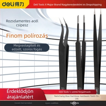 Deli rozsdamentes acél csipesz készlet ferde hegyeivel, vékony csúcsokkal, anti-magnetikus, kis klipszek, javító eszközök