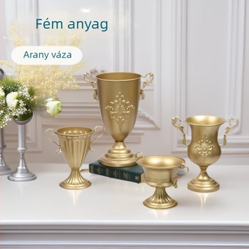 Európai retro fém virágcserép – arany asztali középponti dekoráció esküvőkhöz és partikhoz