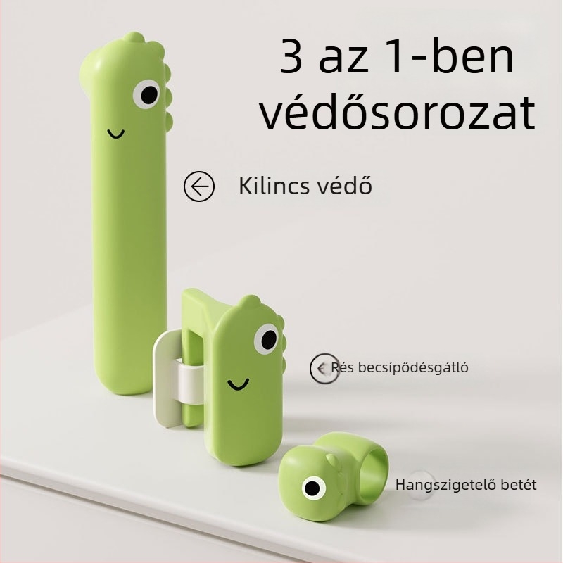 Dinó témájú gyerekeknek készült szilikon kilincsvédő készlet, három darab, ütés elleni és statikus elleni védelem, halk működés