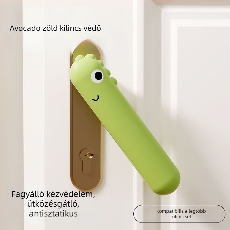Dinó témájú gyerekeknek készült szilikon kilincsvédő készlet, három darab, ütés elleni és statikus elleni védelem, halk működés