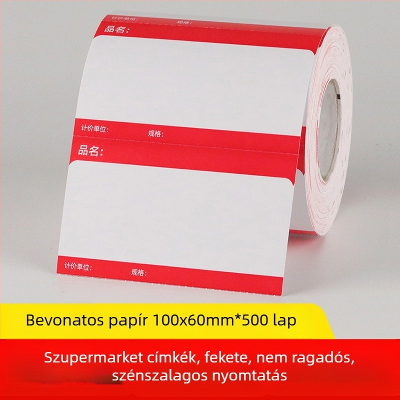 Szupermarket polcokra készült árjelző papír – fekete címke, modell 10060, piros és sárga, levehető ragasztóval, bevont papír
