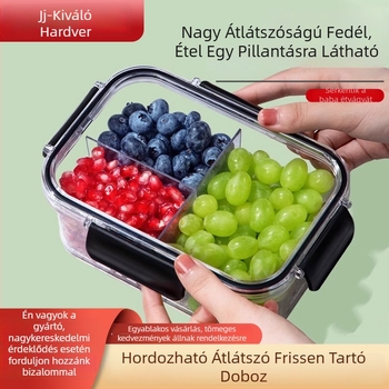 Átlátszó, élelmiszerbiztonságos, hordozható ebédes doboz rekeszekkel, gyümölcs és étel tárolásához