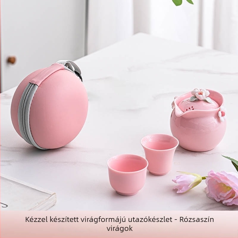 Kerámia utazási teáskészlet kempingezéshez: hordozható teáskanna három csészével