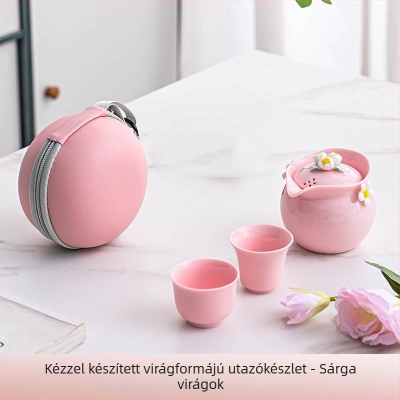Kerámia utazási teáskészlet kempingezéshez: hordozható teáskanna három csészével