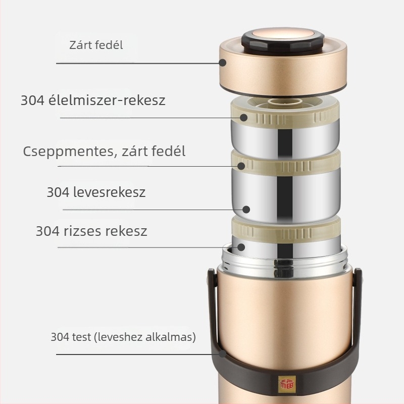 Rozsdamentes acélból készült vákuum-szigetelt ebédes doboz, három réteg, nagy kapacitás, diákoknak és irodai dolgozóknak, hordozható, több rekeszes ételdoboz