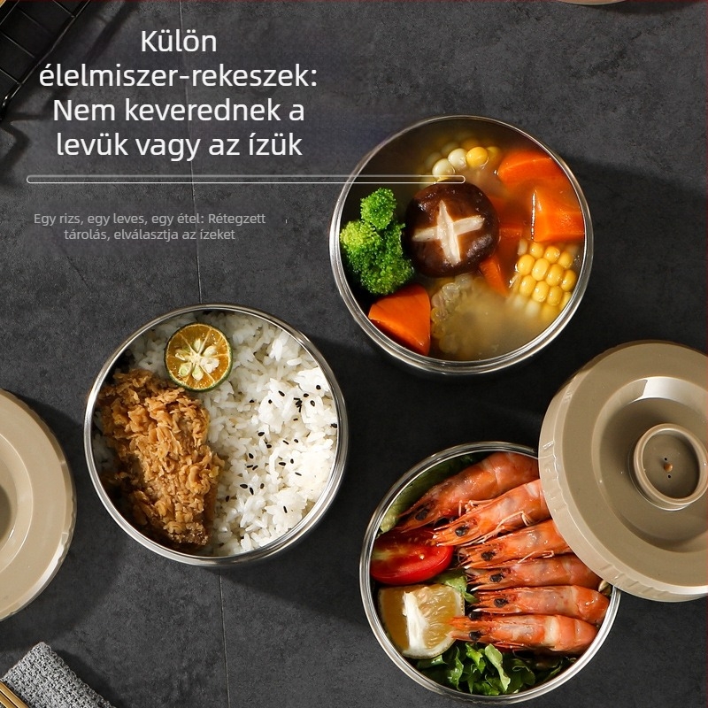 Rozsdamentes acélból készült vákuum-szigetelt ebédes doboz, három réteg, nagy kapacitás, diákoknak és irodai dolgozóknak, hordozható, több rekeszes ételdoboz