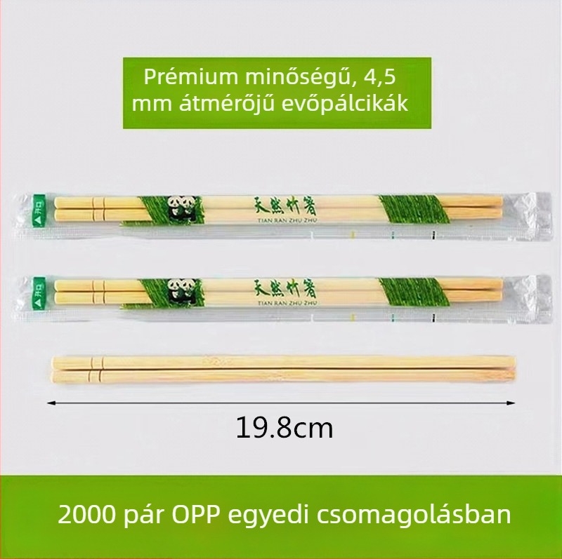 Egyszer használatos bambusz evőpálcikák, egyenként csomagolva vagy nagy tételben, szállodáknak, éttermeknek és gyorséttermeknek.