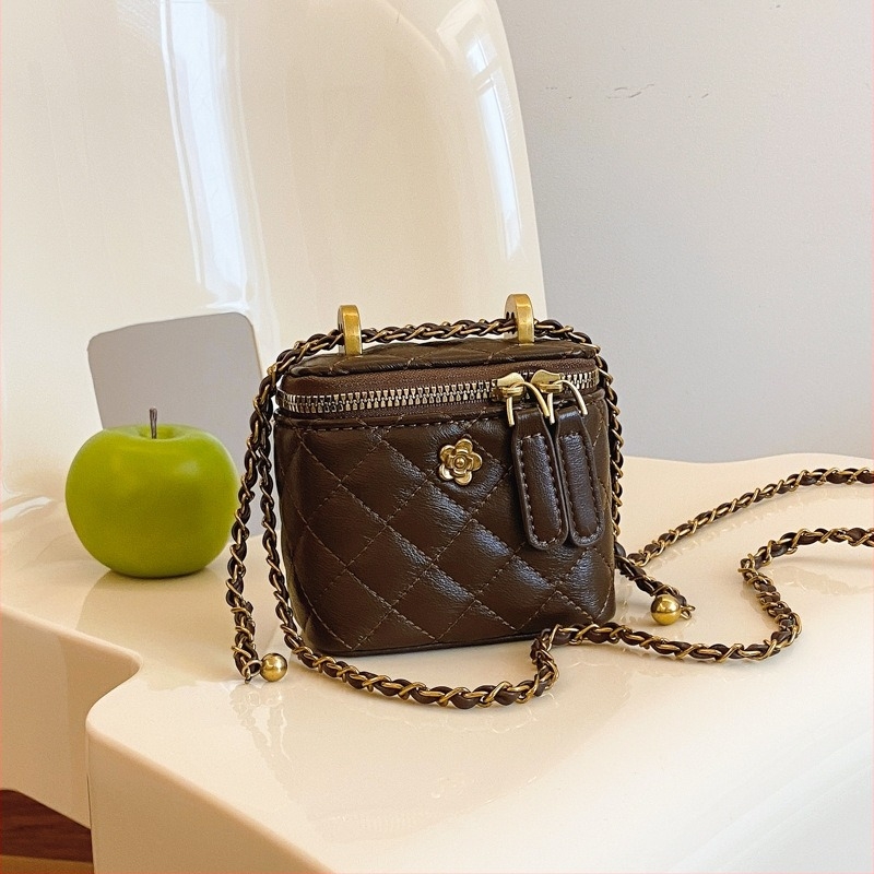 Őszi textúrájú mini női táska lánccal, gyémánt háló mintával, crossbody