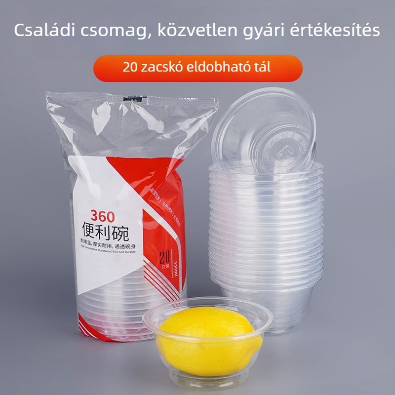 Egyszer használatos, átlátszó vastag műanyag tálak, 360-as típus, 20 darabos csomag, otthoni használatra és szabadtéri rendezvényekhez