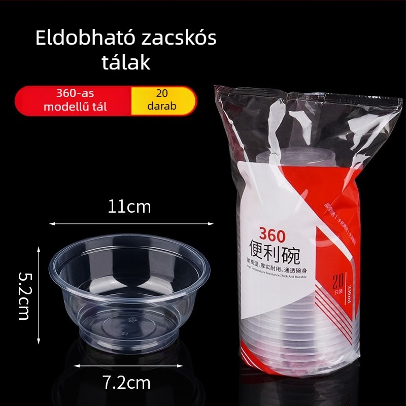 Egyszer használatos, átlátszó vastag műanyag tálak, 360-as típus, 20 darabos csomag, otthoni használatra és szabadtéri rendezvényekhez